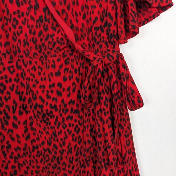 Sanctuary Girl On Fire Red Leopard Print Short Sleeve Faux Wrap Dress - Picture 6 of 8
